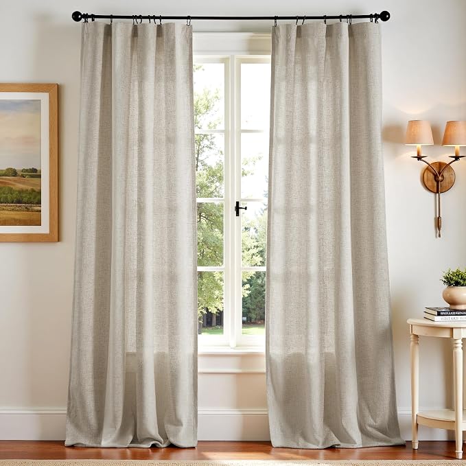 jinchan Linen Curtains Light Filtering Back Tab 50x108 Inch 2 Panels | Semi Sheer Curtains 108 inch length for Bedroom Living Room, Modern Farmhouse Drapes with Rod Pocket, Natural Boho Curtains
