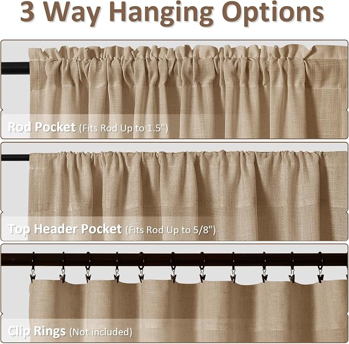 Sand Beige Linen Curtains 90 Inches Long Rod Pocket Semi Sheer Dining Room Cozy Bedroom Decor Cotton Look Country Rustic Farmhouse Boho Curtains 2 Panel Set,52x90