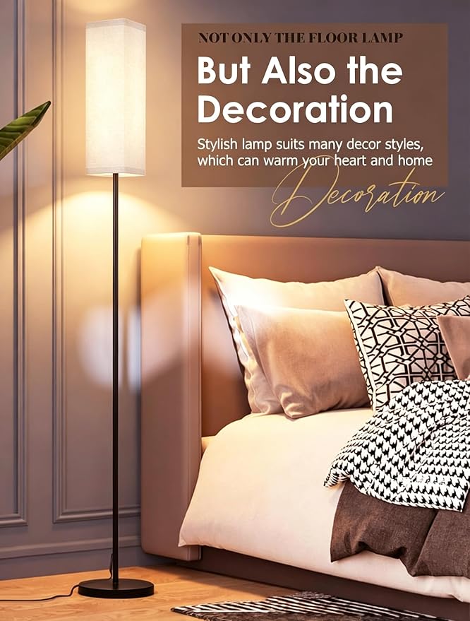 Modern Tall Floor Lamp with Remote for Bedroom Living Dimmable LED
