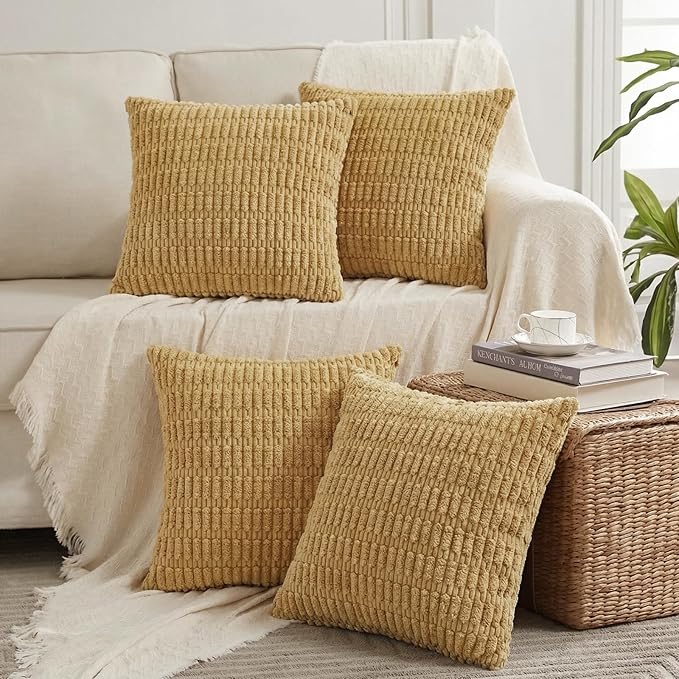 Fancy Homi 4 Packs Decorative Throw Pillow Covers for Living Room Couch Bed, Modern Farmhouse Boho Home Décor Accent Cushion Case, 20" x 20", Mustard Yellow