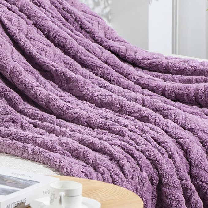 EverGrace Jacquard Reversible Sherpa Throw Blanket, 60" x 80", Mauve Purple | Jacquard Sherpa Throw Blanket, Super Soft, Cozy Plush Blanket, Reversible Thick Warm Throw for Bed, Sofa, Living Room