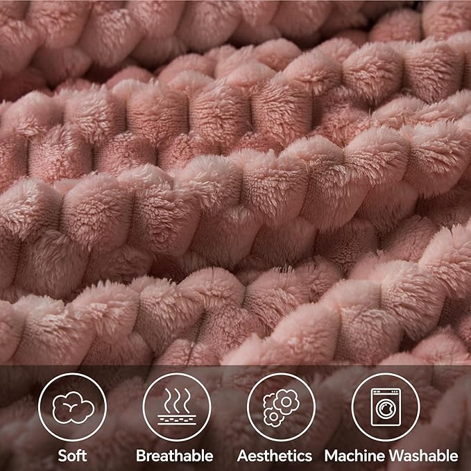 BEDELITE Dusty Pink Throw Blanket for Couch, Soft Gifts for Women, 50 * 60 | 3D Jacquard Decorative Fleece Blanket, Super Soft Plush Throws, Cute Birthday Gift for Women & Men, Suitable for All Seasons