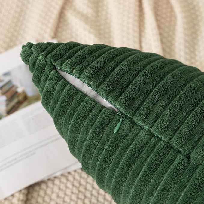 Kevin Textile Striped Corduroy 24”x24” Pillow Covers 2 Pack, Xmas Green