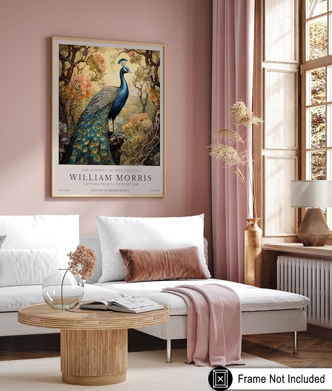 Poster Master Peacock Print - William Morris Poster - Flower & Animal Illustration - Botanical Exhibition Wall Design - Floral Bird Artwork - Aesthetic Office or Bedroom Decor - 8x10 UNFRAMED Wall Art