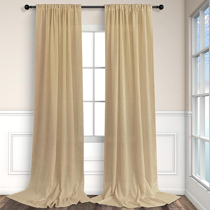 Light Brown Tan Curtains 72 Inch Length for Kids Bedroom 2 Panels Rod Pocket Back Tab Warm Autumn Fall Decor Khaki Camel Barley Jute Burlap Color Curtain for Living Room Dining Nursery Family Playroom