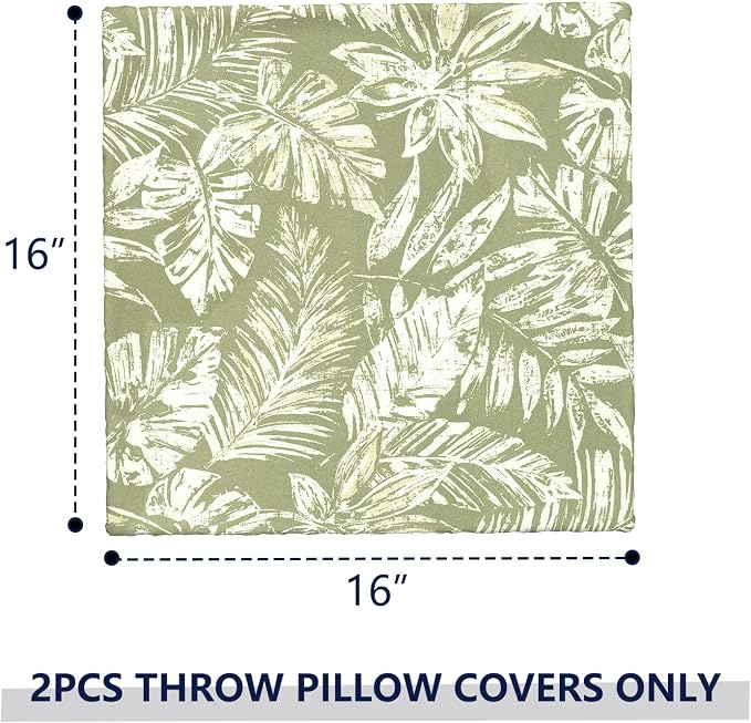 Outdoor Pillow Covers 16x16 Inch Set of 2 Waterproof Decorative Throw Pillow Covers Patio Pillow Cases for Patio Furniture Garden Couch Farmhouse,Tropical Leaf Green