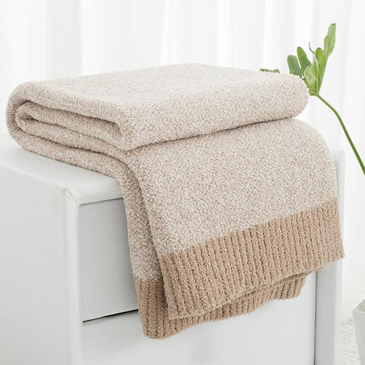Carriediosa Heather Throw Blanket 50x60, 400GSM Ultra Soft Microfiber | Taupe, Fuzzy Fluffy Cozy Plush Knit Knitted Throws, Lightweight Cute Preppy Fall Blankets for Couch, Bed