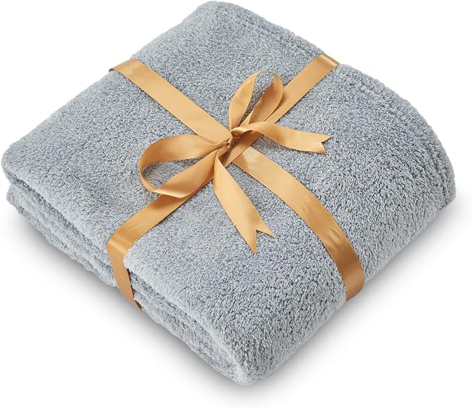 NEWCOSPLAY Knitted Throw Blanket for Couch Sofa Bed, Light Grey, 90"x90" | Super Soft Plush, Fuzzy Fluffy Microfiber, Lightweight Cozy Blanket for Room Decor, All Season Use