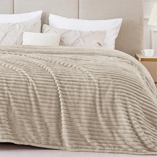 BEDELITE 3D Ribbed Jacquard Linen Blankets Queen Size for Bed, 90x90 Inch | Soft Warm Decorative Fluffy Blanket, Cozy Fuzzy Lightweight Plush Fleece Throw Blankets for Bed, Room Decor, Gift for Women