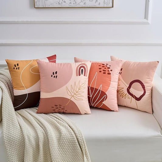 Boho Throw Pillow Covers 18x18 Set of 4 Terracotta Blush Minimalist Abstract Art Cushion Covers with Hidden Zipper, Soft Polyester Double Sided Print, Machine Washable, No Inserts