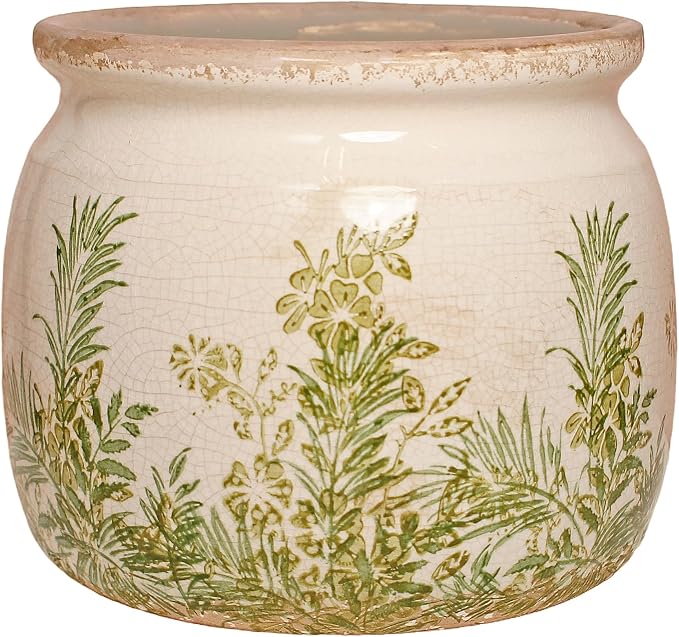 Cottagecore Ceramic Vase & Planter, flower pots for indoor plants | Small Herb Pots with Drainage for Kitchen Windowsill, Rustic Farmhouse Decor, Plant Lover Gifts for Women, Cottage Fern