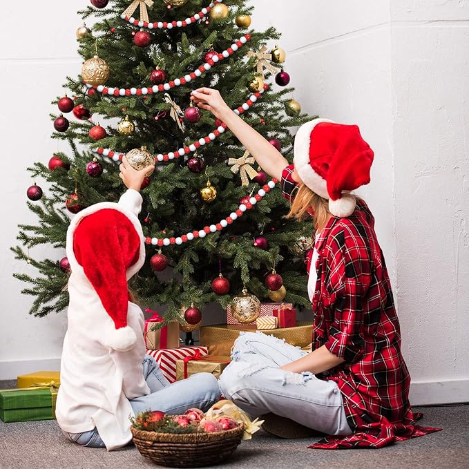 Hicarer 16 Feet Christmas Wood Bead Garland Candy Cane,Mixed Red and White