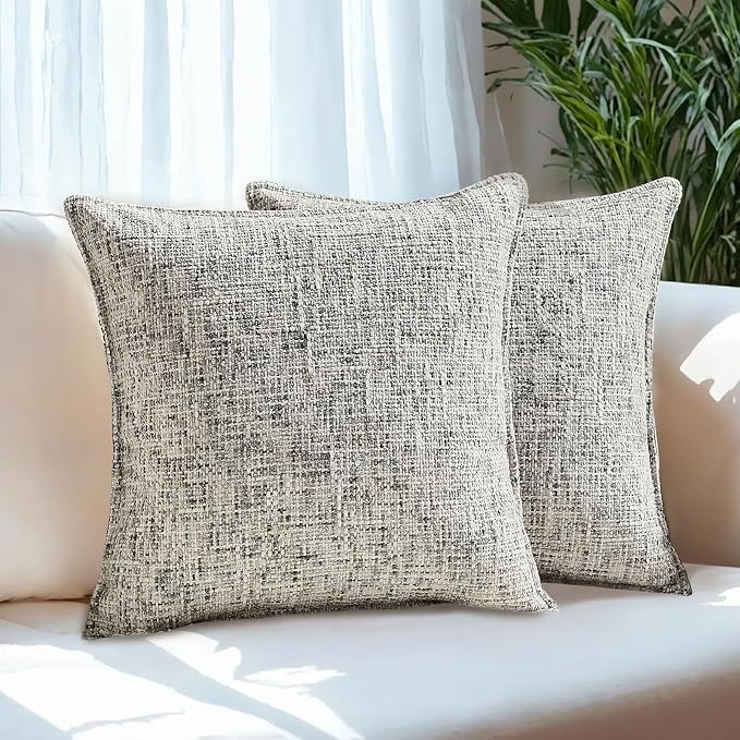 HAUSSY Pack of 2 Chenille Tweed Throw Pillow Covers 18x18 Inch, Black