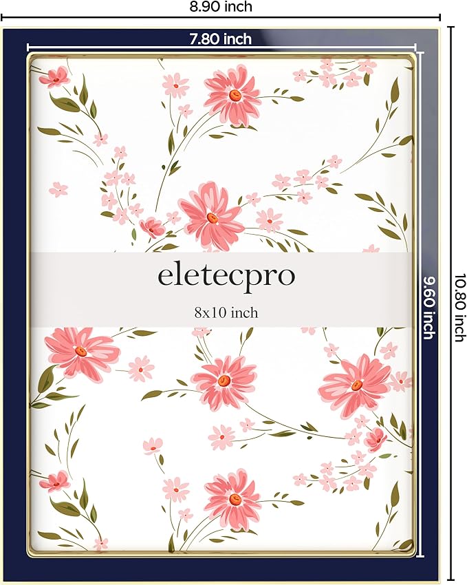eletecpro 8x10 Enamel Picture Frame with Real Glass Cover, Navy, 1-Pack