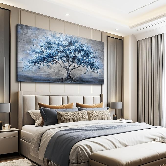 KELIYUAN Large Wall Decor Canvas Painting Wall Art For Living Room Dining Room Hallway Abstract Blue Tree Office Bedroom Decoration Artwork Picture Print For Home Decoration Aesthetics 24x48 In