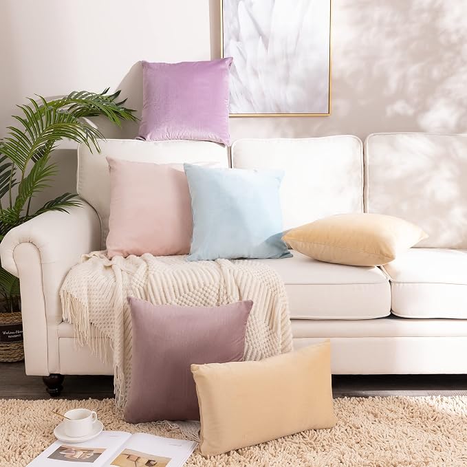 Stellhome Soft Velvet Throw Pillow Covers Square Decorative Cushion Covers for Bed Couch Sofa Bench, 16 x 16 inch (40 x 40 cm), Light Gold, Pack of 2