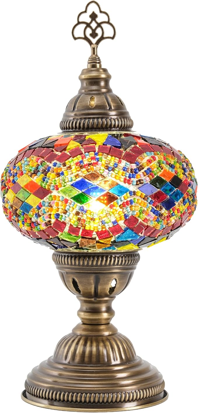 Moroccan Turkish Lamp – Colorfull Mosaic Glass Bedside & Desk Light, Handcrafted Vintage Home Decor with E12 Socket