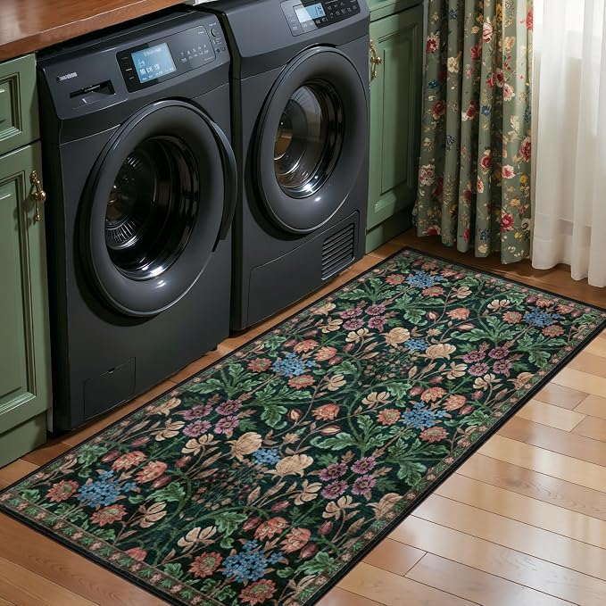 Ciicool 2x4 Small Rug for Entryway Runner Kitchen Floral Washable Area Rugs | Low Pile Soft Boho Non Slip Carpet for Entrance Hallway Laundry Bedroom Carpets