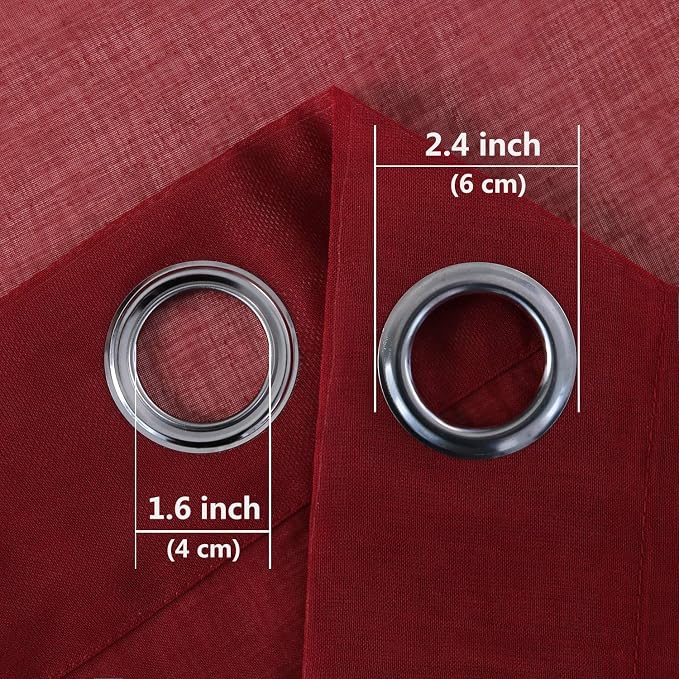 DWCN Sheer Curtains, Faux Linen Grommet Window Curtain Voile Sheer Drapes for Living Room Bedroom Thanksgiving Day & Christmas Decor Set of 2 Panels 70 x 95 Inch Long, Burgundy Red