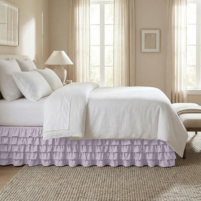 Elegant Comfort Luxurious Premium Quality 1500 Thread Count Wrinkle and Fade Resistant Egyptian Quality Microfiber Multi-Ruffle Bed Skirt - 15inch Drop, King, Lilac/Lavender