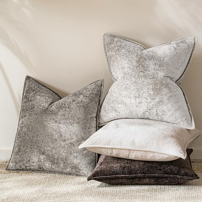 a moment Throw Pillow Covers 26X26 Inch 4 Packs,Soft Velvet Decorative Pillow Cases with 3D Ice Flower,Texture Modern Accent Cushion Covers for Sofa Couch Home Decor Urban Stone