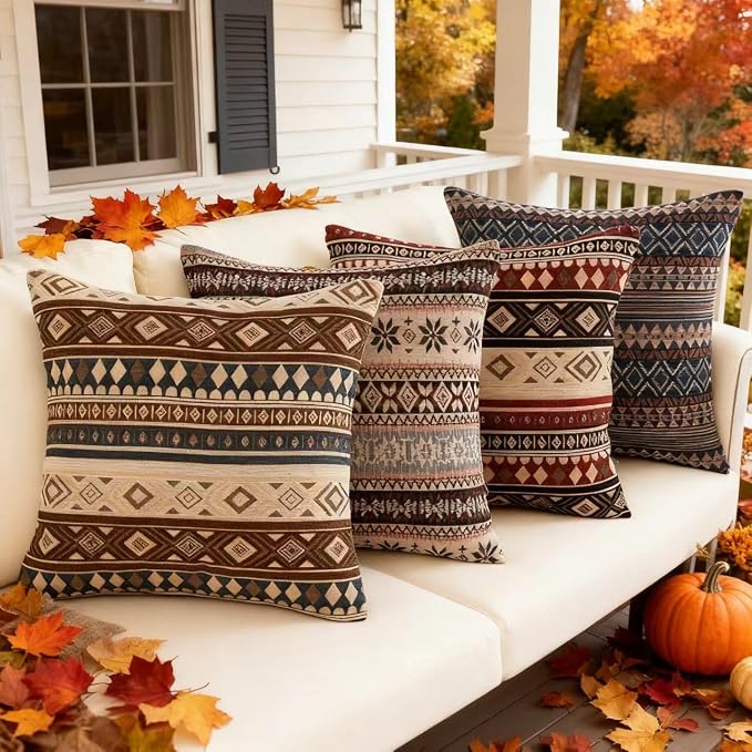 Couch Decorative Farmhouse Boho Throw Pillow Covers 18X18 Inch Set of 4 Vintage Hippie Pillow Cases Colorful Textured Pillows for Sofa Living Room Bedroom Summer Outdoor Patio Porch