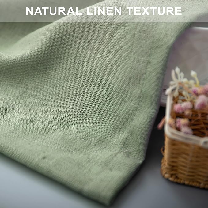 Pitalk Sage Green Curtains 102 Inches Long for Living Room 2 Panels Set Back Tab Pocket Boho Window Drape Semi Sheer Light Filtering Light Green Linen Curtain 102 Length for Bedroom Patio Sliding Door