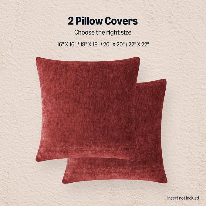 Amazon Basics Chenille Throw Pillow Covers, Home Decor Cushion Cover for Bedroom Living Room Couch Bed, 18" W × 18" L, Burgundy