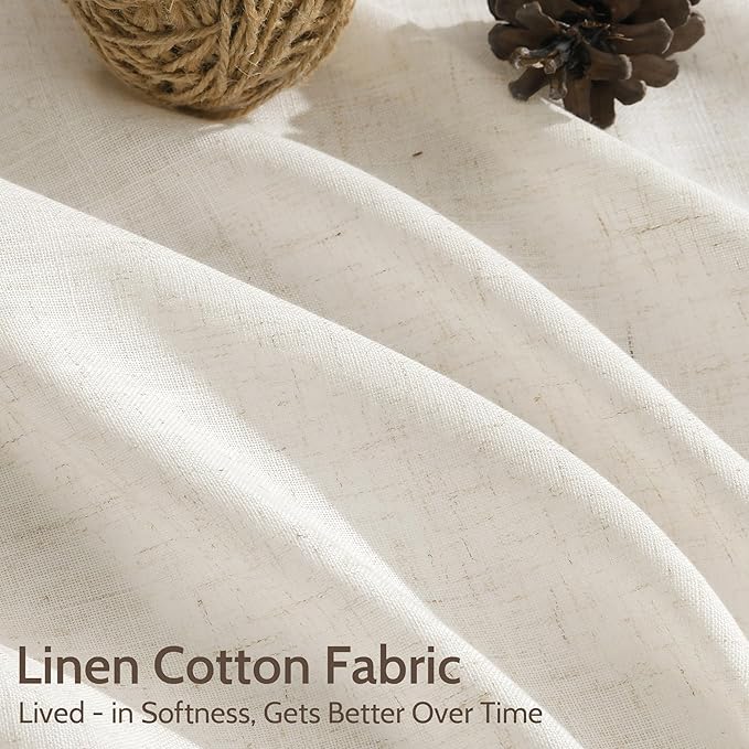 Modern Linen Curtains 96 Inches Long for Living Room Light Filtering Semi Sheer Curtain Back Tab Neutral Luxury Modern Farmhouse Decor Linen Blend Drapes for Bedroom 52x96, 2 Panels