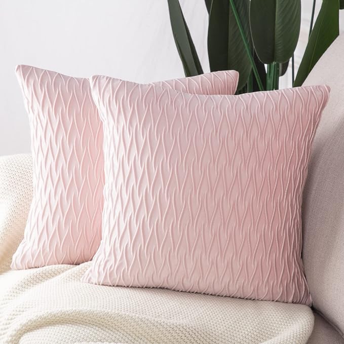 MADIZZ Set of 2 Super Soft Velvet Decorative Throw Pillow Covers 26x26 inch Light Pink Square with Texture Luxury Style Cushion Case European Pillow Shell for Sofa Bedroom