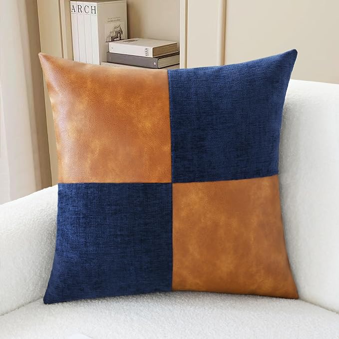 CaliTime Decorative Couch Throw Pillow Covers 20 X 20 Inches Navy Blue