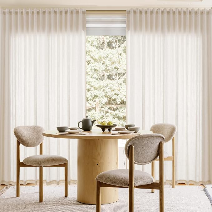 Extra Long Linen Curtains 120 Inches for Living Room Back Tab Semi Sheer High Floor to Ceiling 10ft Light Filtering Curtain Boho Farmhouse Decor Window Drapes for Bedroom 2 Panels Linen