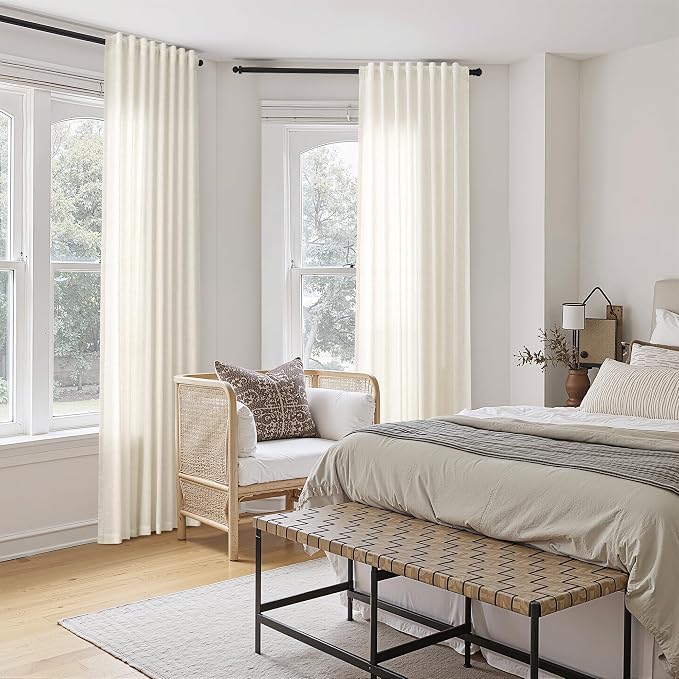 60 Inch Wide Linen Curtains 96 Inches Long, Natural Light Filtering Faux Linen Textured Farmhouse Panels Semi Sheer Back Tab and Rod Pocket Boho Drapes for Living Room, 2 Panels 60x96