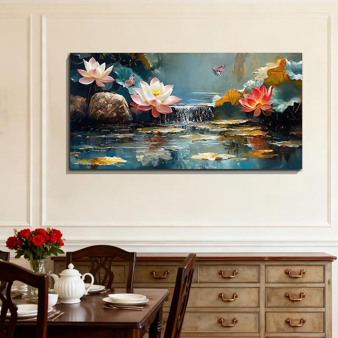 Anolyfi Lotus Canvas Wall Art for Living Room 48"x24" | HD Print, Waterproof Canvas, Easy to Hang, Durable and Colorfast, Zen Wall Decor Yoga Paintings for Spa Hallway Bedroom Home