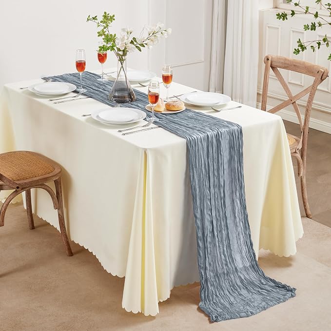 AGIRL 12 Pack Dusty Blue Cheesecloth Table Runner 10FT Boho Home Decor | Rustic cheese cloths Sheer Gauze for Wedding Bridal Baby Shower Birthday Party Table Decor Halloween Thanksgiving Christmas
