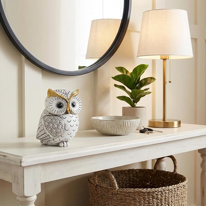 Smadeer Black and White Owl Statue, Small Resin Owl Boho Shelf Decor