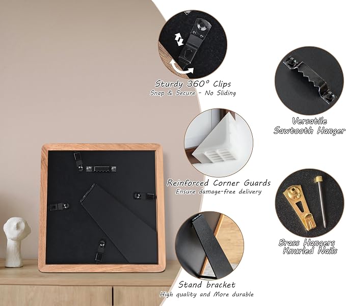 Square 6x6 Picture Frame with Mat for 4x4, USA-Sourced Natural Walnut Wood Handcrafted Rounded Corner with Real Glass, Vertical or Horizontal Display Photo Gallery Wall & Tabletop Frame