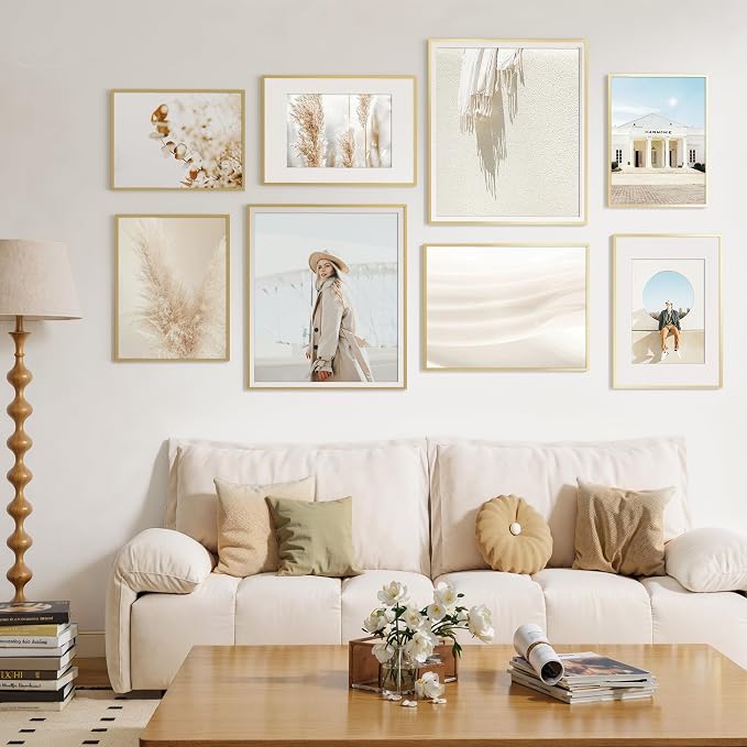 24x28 Metal Picture Frame with 22x26 Mat, Brushed Aluminum Finish, Tempered Glass, and Attached Hanging Hardware - Versatile Wall Display Frames for Vertical or Horizontal Orientation, Gold, 1 Pack