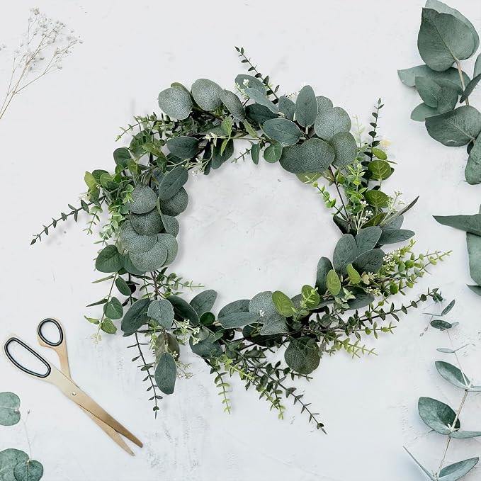 60 pcs 5 Kinds Eucalyptus Stems Bulk, Artificial Silver Dollar Eucalyptus Greenery Picks, Faux Floral Branch Decoration for Wedding Bouquet Arrangement Flower Centerpieces Décor