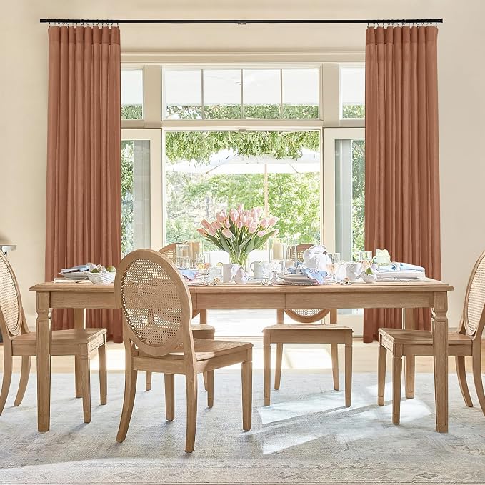 RYB HOME Linen Sheer Curtains 2 Panels for Living Room, Semi Transparent Privacy Drapes with Rod Pocket Farmhouse Style Window Treatments for Bedroom, Brunt Orange, 52" W x 90" L