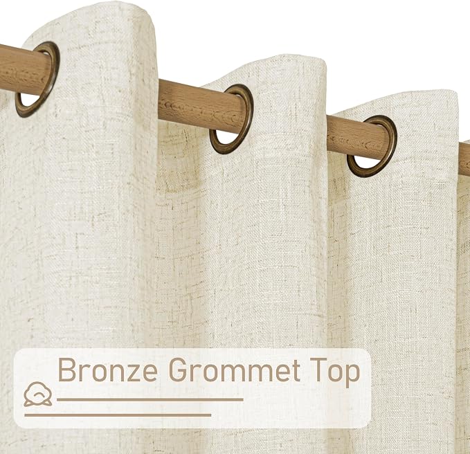 Cream Ivory Linen Curtains for Living Room 78 Inch Length 2 Panels | Semi Sheer Light Filtering Drapes, Linen Textured, Boho, Panels for Farmhouse, Bedroom, Porch, Bronze Grommet, 52 x 78 Inch