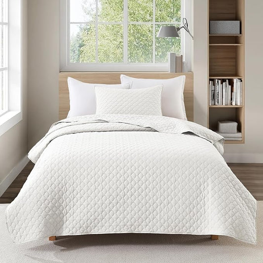 HORIMOTE HOME Cream Quilt Twin Size, Lightweight Quilt for Summer Ultra-Soft Microfiber Modern Style Quilted Clouds Pattern Bedspread Quit Set 2 Pieces (1 Quilt and 1 Pillow Sham)