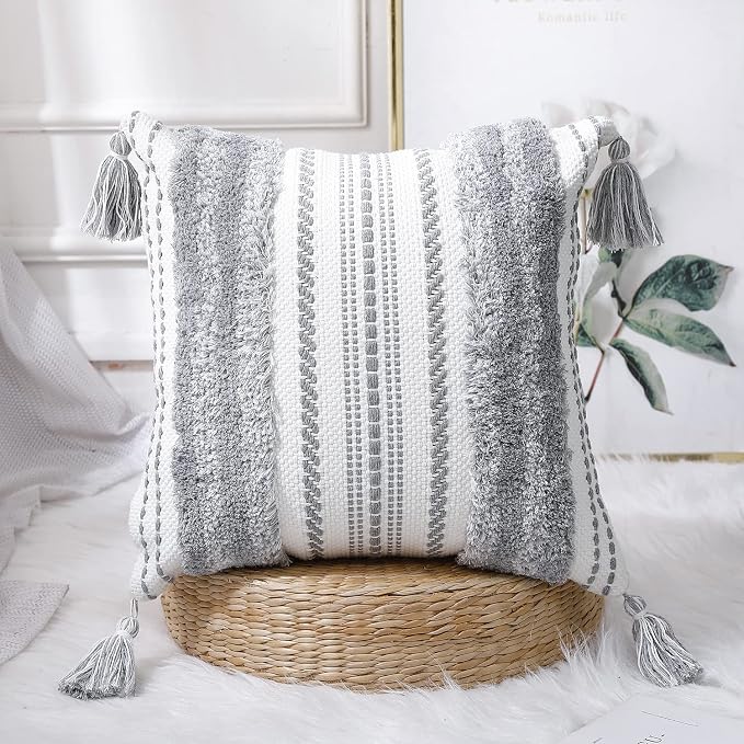 PANOD Decorative Boho Throw Pillow Covers 18x18 Set of 2, Modern Accent Grey and Yellow Cute Pillow Covers Pillowcase Cushion Case for Couch Bed Bedroom Sofa Livingroom Farmhouse