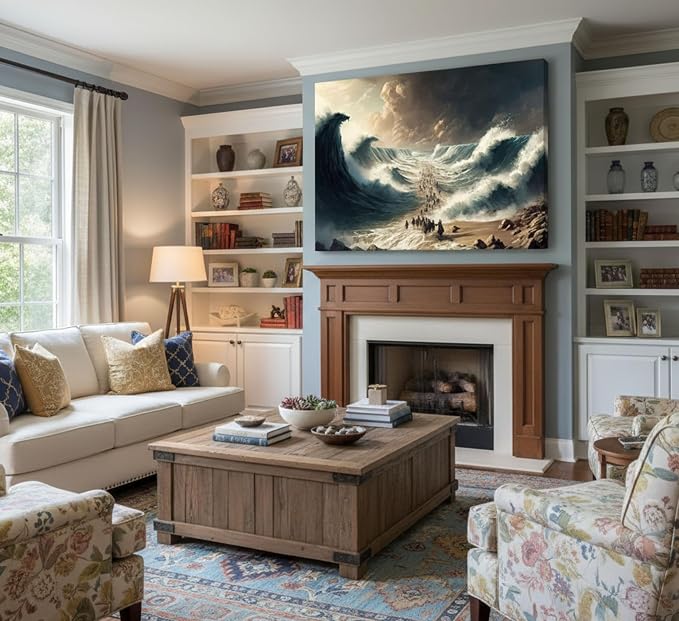 Modern Christian Canvas Wall Art for Living room Bathroom Office Bedroom | Bible Stories Moses Parting Egypt Crossing the Red Sea Picture Jesus Religion Wall Decor Poster Print