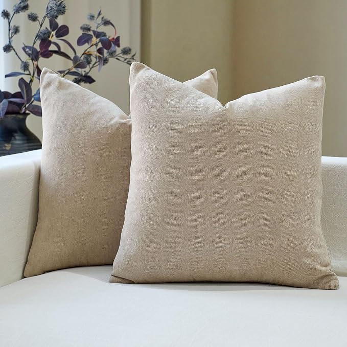 Neutral Linen Textured Throw Pillow Covers 20x20 Inch Set of 2