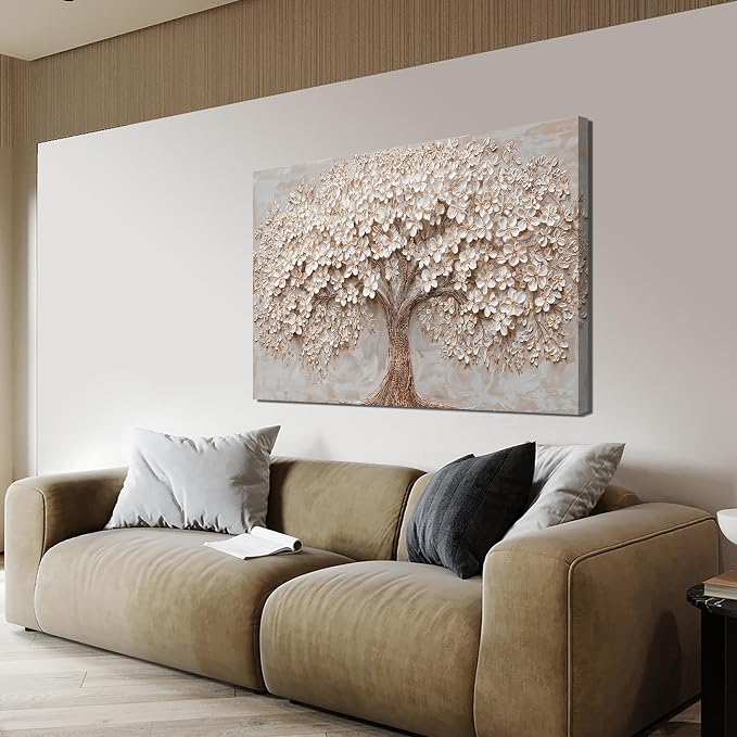 Canvas Wall Art Decor Prints Modern Botanical Wall Art Pictures for Living Room Tree of Life Wall Art Decor White Flower Wall Art Prints Canvas Art Wall Decor Artwork for Walls Bedroom Office Decor 24" X 36"