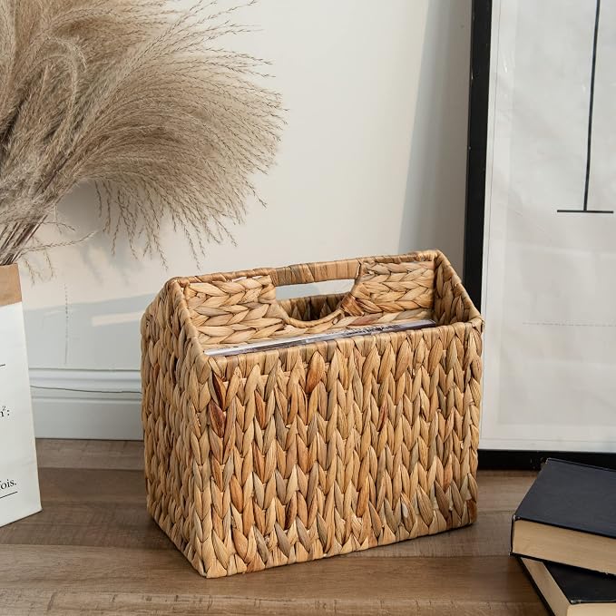 StorageWorks Hand-Woven Divided Magazine Basket, Rattan Magazine Holder, Natural Wicker Magazine Rack for Bathroom, Office, Water Hyacinth, 1 Pack | Magazine Holder Bathroom, Mail Baskets for Counter, Hand-Woven Wicker Baskets, Rattan Magazine Rack for...