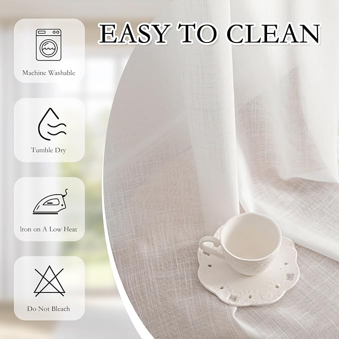 MYSKY HOME Floor to Ceiling Curtains 120 Inches Long White Semi Sheer Window Drapes 2 Panel Sets, Soft Light Filtering Curtains for Living Room Bedroom Back Tab Draperies Boho Fabric, 50" x 120"
