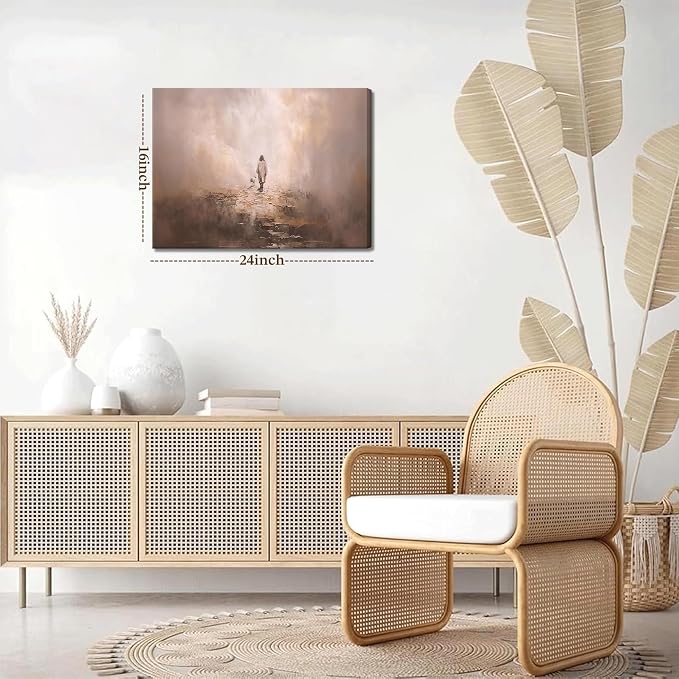 Jesus Leaves the 99 Sheep Wall Art, Christian Jesus and Lamb Canvas Wall Decor Paintings, Religious The Lost Sheep Prints Artwork Pictures for Living Room Bedroom Church Prayer 16x24 Inch Fraemd