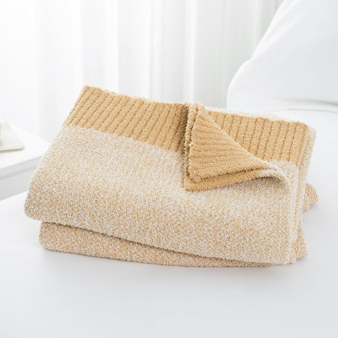 Carriediosa Heather Throw Blanket 50x60, 400GSM Ultra Soft Microfiber | Yolk Yellow, Fuzzy Fluffy Cozy Plush Knit Knitted Throws, Lightweight Cute Preppy Fall Blankets for Couch, Bed